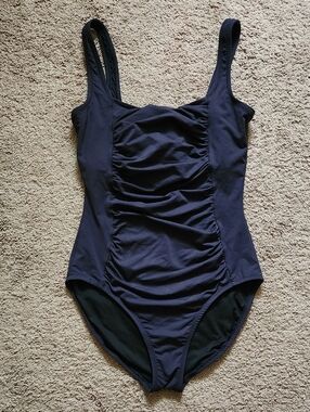 Garnet Hill Black One-Piece Swimsuit with Ruched Front